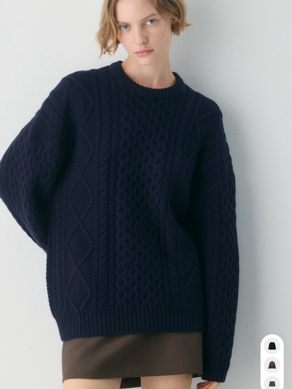 Aritzia Navy Cable-Knit Crewneck Sweater - Picture 3 of 3